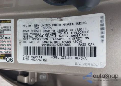 2005 Toyota Corolla Ce from USA, damaged, VIN 1NXBR32E05Z549086